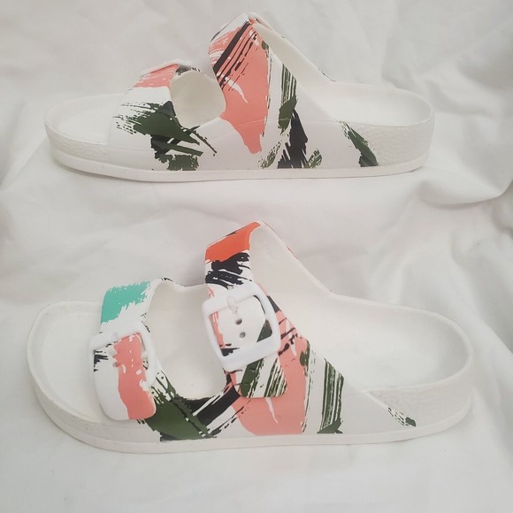 FUNKYMONKEY Women's Comfort Slides Double Buckle Adjustable EVA Flat Sandals 6 - Picture 4 of 7